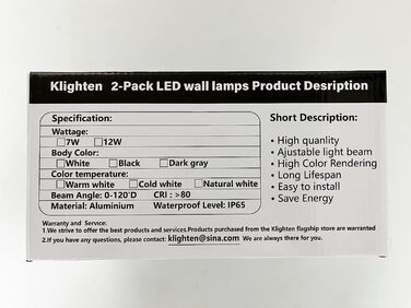 Klighten LED бра 12 Вт, настінні світильники для внутрішніх і зовнішніх робіт, регульований світловий потік вгору-вниз, тепле біле світло 3000K, IP65, антрацит RAL 7016, комплект 2 шт, для вітальні, спальні, балкона