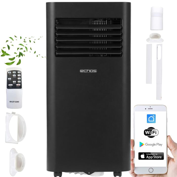 Мобільний кондиціонер Echos 9000 BTU з Wi-Fi, пультом та таймером 24 год – охолодження, осушення, вентиляція