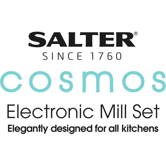 Електричний набір млинків Salter Cosmos BW12199EU7 для спецій, солі та перцю, з керамічним механізмом, підсвіткою, для слабких/артритних рук, одноручне керування, сірий