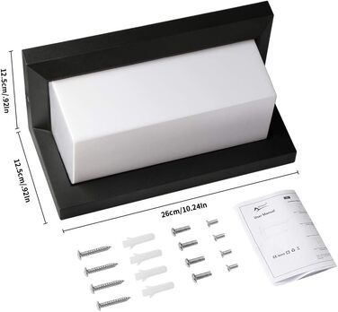 Стіна LED-світильник BENMA 18W, водонепроникний IP65, тепле біле світло 3000K, прямокутний алюминієвий світильник для вулиці, саду, ванної кімнати та гаража, 260x125x125мм