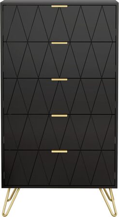 Комод UEV з 5 висувними ящиками, 60x34x110 см, сучасний чорний шафа для зберігання, тумба у вітальню, спальню чи коридор