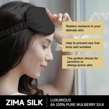 Шовкова маска для сну ZIMASILK з 100% натурального шовку тутового шовкопряда, 22 моме, м'яка та зручна, чорна