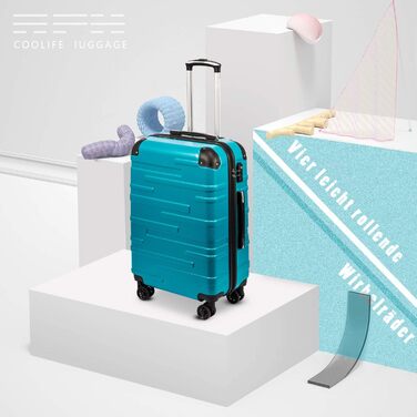 Валіза COOLIFE з ABS-пластику, розширювана, з TSA-замком і 4 колесами, бірюзова, велика для подорожей