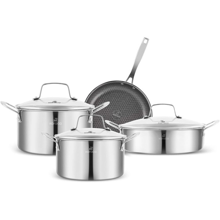 Набір каструль та сковорідок Karaca Ceramica Steel 3Ply: 7 предметів з нержавіючої сталі та керамічним покриттям