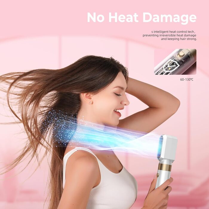 MogaWave Air Styler Pro 6 в 1: Фен-щітка, стайлер для волосся 1000W, професійний, для всіх типів волосся (біло-сірий)