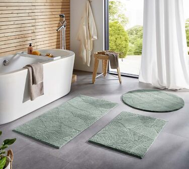 Килимок для ванної кімнати Taracarpet з антиковзаючим покриттям, 80x150 см, зелений з листям