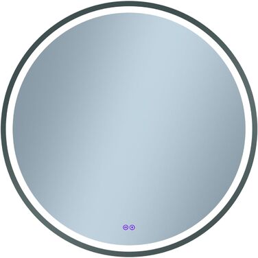 LED дзеркало для ванної кімнати Home Glow круглої форми 80 см – з підсвічуванням, проти запотівання, сенсорним вимикачем, металевим каркасом (графіт)