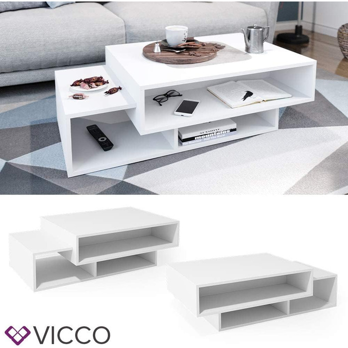 Журнальний стіл Vicco Bari, білий, 105x32 см, сучасний дизайн для вітальні