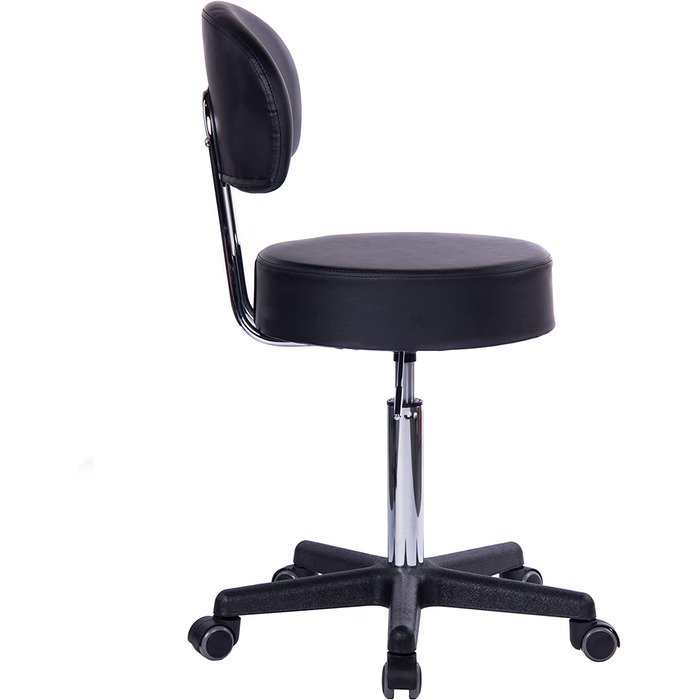 Професійний стільчик-роллер 1stuff XL з великою сидушкою та спинкою, регульована висота до 70 см, чорний, для салону, офісу, кухні, косметології