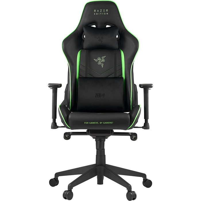 Ігрове крісло Razer TAROK PRO від Zen Gaming, чорне/зелене, з меморі-піною для попереку, подушкою для шиї, 3D-підлокітниками
