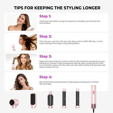 Airstyler 5 в 1: Фен-щітка для волосся з насадкою для локонів, чорно-золотий (5 в 1: Рожевий) - професійний стайлер для укладання