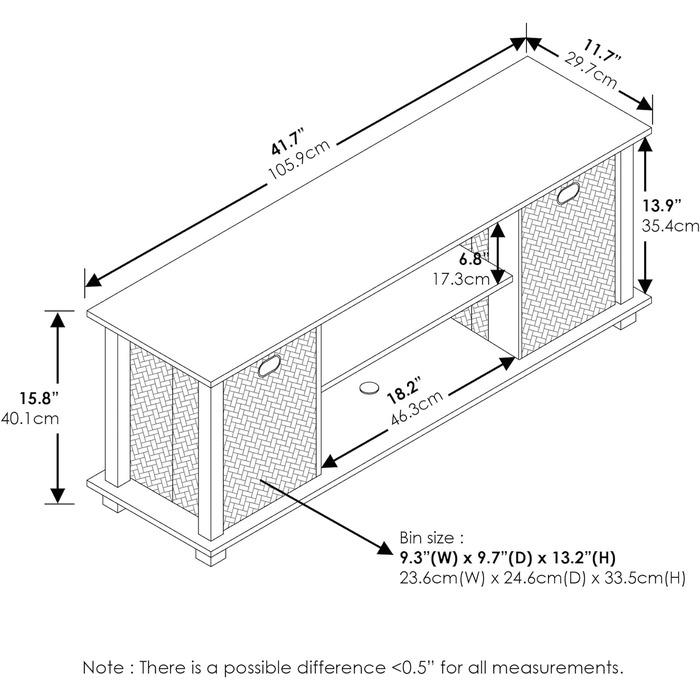 ТВ тумба Furinno Econ з 2 ящиками, чорна, дерево, 29.7x29.7x40.1 см