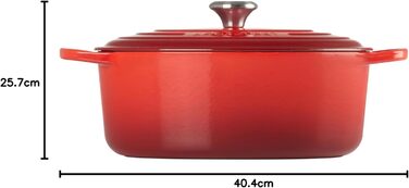 Чавунна овальна жаровня Le Creuset Signature з кришкою, 31 см, 6,3 л, для всіх плит і індукції, червона