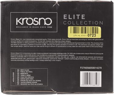 Набір склянок для темного пива Krosno Dunkel Stout 500 мл, 6 шт, колекція Elite, для дому та вечірок, можна мити в посудомийці