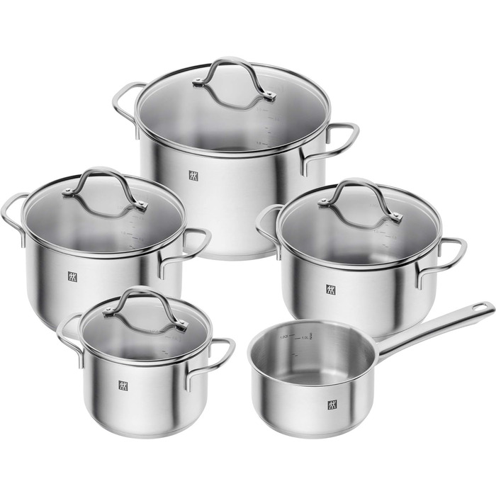 Набір каструль і сковорідка ZWILLING Flow/Madura, 6 предметів, 4 кришки, для індукції, нержавіюча сталь/алюміній