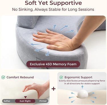 Підтримка для годування Momcozy Innovatives Stillkissen з Memory Foam – стабільна та м'яка, ергономічна, широка, регульована, знімний чохол, сірий (преміум-меморі-піна) CozyLite