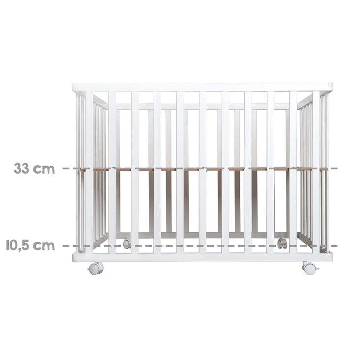 Дитячий манеж roba складаний, білий, дерево, з матрацом Little Stars, 74x100 см, компактний, на колесах