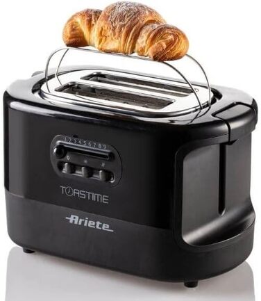Тостер Ariete 159 Toastime для 2 тостів з щипцями, функціями розморожування та підігріву, 700 Вт, нержавіюча сталь, чорний