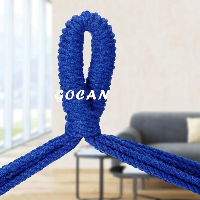Підвісне крісло-гамак GOCAN, бавовна, 110x150 см, до 150 кг, з металевою перекладиною, широкий сидіння, синє