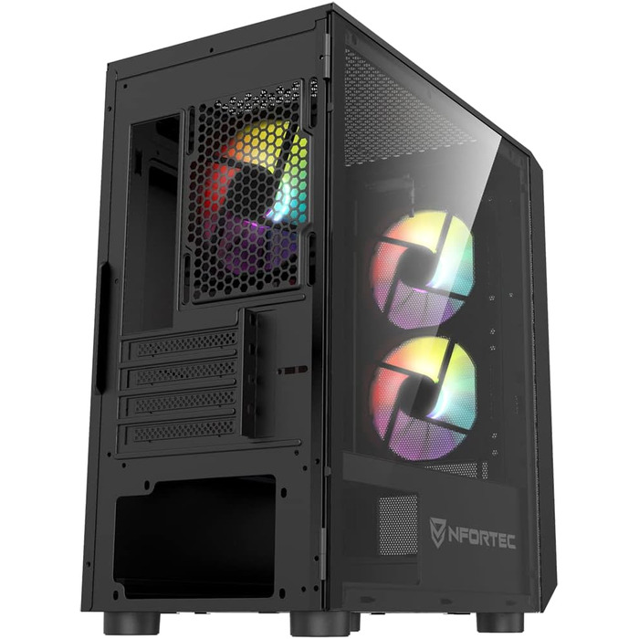 Корпус для ПК Nfortec DYS Mini Tower (MATX), 3x 120 мм ARGB вентилятори, металева сітка, бокова панель із загартованого скла, чорний