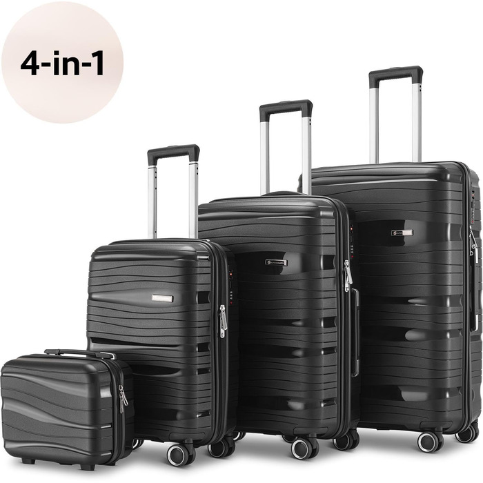 Набір валіз Travel One 4 шт. чорного кольору - полікарбонатний валізу-кейc 32/60/98л, кодовий замок, колеса 360°