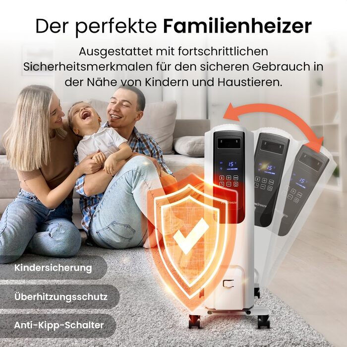 Масляний радіатор Pro Breeze Premium 2500Вт, енергозберігаючий, електричний, 10 секцій, цифровий дисплей, пульт, 4 режими нагріву, таймер 24 год, термостат, захист від перегріву