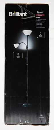 Торшер Brilliant Spari 1,8 м, чорний/білий, для вітальні, LED, з лампою для читання, зручне керування, підходить для будь-якої оселі