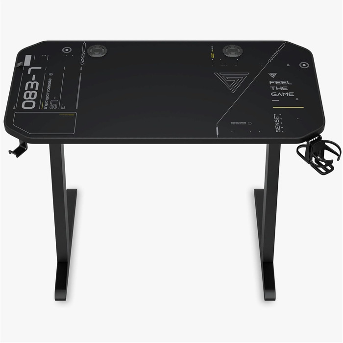 Ігровий стіл SENSE7 Nomad Cybernetic 120x60 см, комп'ютерний стіл з вуглецевим покриттям, ергономічний, з гачком для навушників, підсклянником та тримачем для контролера