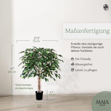 Штучний фікус Бенджаміна Maia Shop 105×70 см, декоративна рослина для інтер’єру, пластикова, для декору вітальні