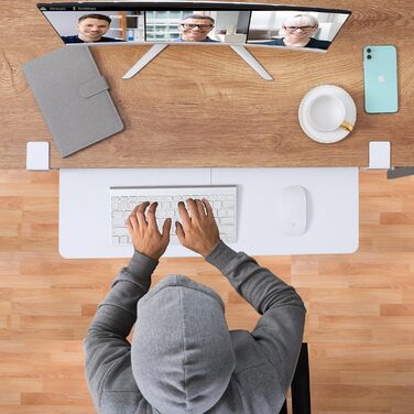 Висувний механізм для клавіатури ETHU, 68x30 см, кріплення C-подібним затискачем, для столу, білий. Ергономічна підставка під клавіатуру для дому та офісу
