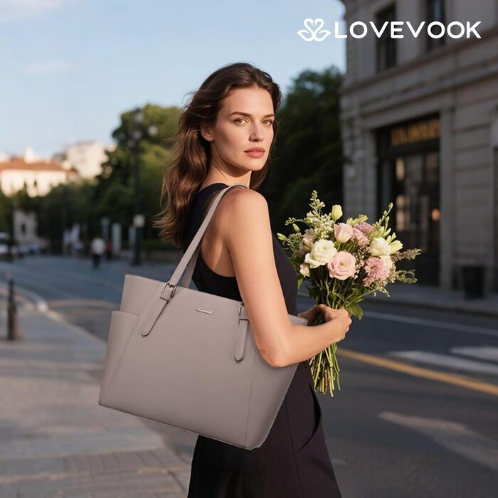 Жіноча сумка LOVEVOOK великого розміру з екошкіри для роботи та ноутбука 17 дюймів, пудрово-рожева