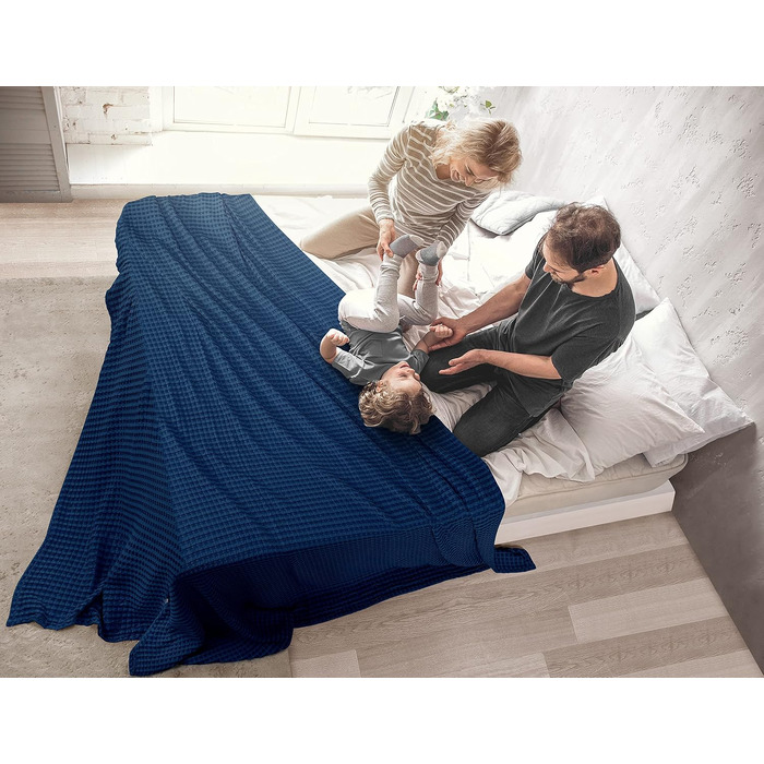 Вафельна ковдра Utopia Bedding з 100% бавовни, літня легка ковдра, 304x304 см, темно-синя (Marine)