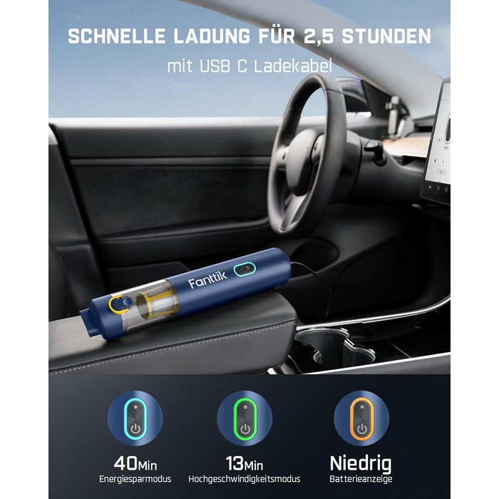 Аккумуляторний автомобільний пилосос Fanttik Slim V8 APEX, портативний ручний міні-пилосос 4-в-1 RobustClean™, 19000 Па/45 AW, 2 режими всмоктування, для авто, офісу та клавіатур (Синій)