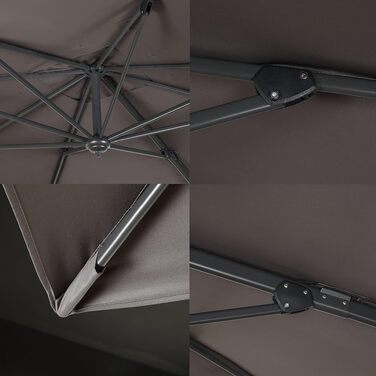 Квадратна садова парасолька Deuline FLORENZ 270x270 см, алюмінієвий стержень, з ручкою-колінчастом механізмом, водовідштовхуюча тканина з UV-захистом, сіра