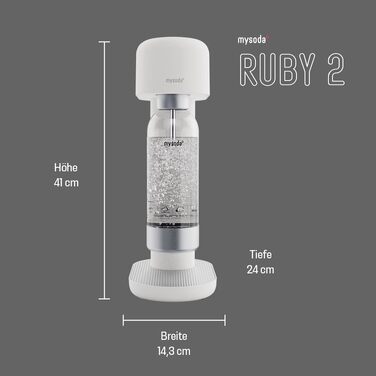 Сифон для газування води Mysoda Ruby 2 з алюмінієвим корпусом та пляшкою 1 л, біло-сріблястий (без циліндра CO2)