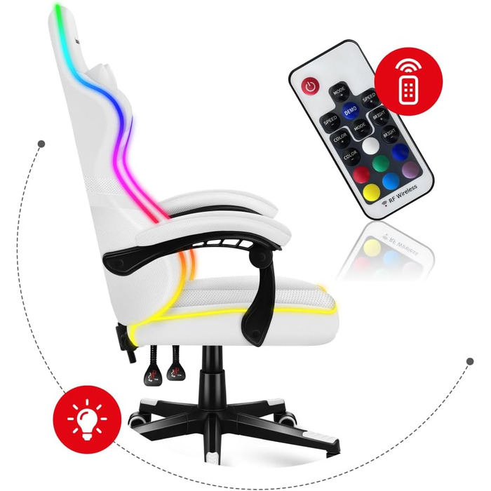 Ігрове крісло Huzaro Force 4.4 RGB біле, ергономічне, LED-підсвітка, екошкіра, регульована висота, підголівник, підтримка до 130 кг