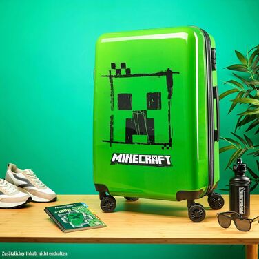 Дитяча валіза-тролей Minecraft на 4 колесах, пластикова жорстка валіза для подорожей, велика, зелена (розмір L)