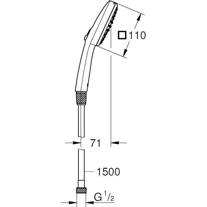 Набір душової лійки та шлангу Grohe Vitalio 110, хром, 1,5м, 14 л/хв, 2 струмені