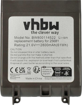 Акумулятор vhbw сумісний з пилососом Dyson SV10, V8, V8 Absolute, SV12, V8 Animal (2800 mAh, 21.6V, Li-Ion)
