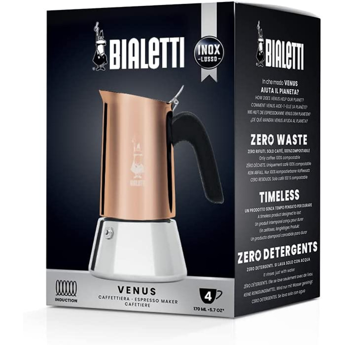 Кавоварка Bialetti New Venus на 6 чашок, з антипригарною ручкою, з нержавіючої сталі, бронзова, не для індукції, 235 мл