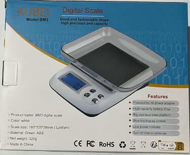KUBEI електронні кухонні ваги 1 кг/0,01 г з USB зарядкою, високоточна цифрова вага з нержавіючої сталі для кухні, ювелірних виробів, монет, порошків