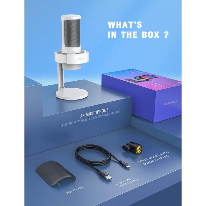 USB мікрофон FIFINE для ПК, ігровий, для стрімінгу, подкастів та студії, з RGB підсвіткою, кнопкою вимкнення звуку, роз'ємом для навушників і поп-фільтром, сумісний з PS4, PS5, Mac