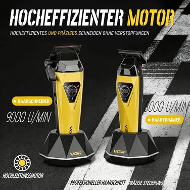 VGR 877S3 Profi: Бездротовий набір для стрижки волосся з титановим покриттям (золотий). Машинка для стрижки та тример для чоловіків, 8000/9000 об/хв, з док-станцією та LED-дисплеєм