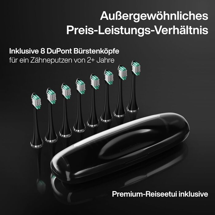 Електрична зубна щітка Aquasonic Black Series Ultra - 8 насадок, кейс, бездротова зарядка, 4 режими, таймер