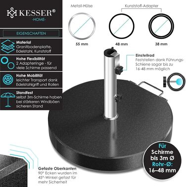 Підставка для парасолі KESSER Granit 30 кг, сталь, для саду/балкону, антрацит, діаметр 48 мм