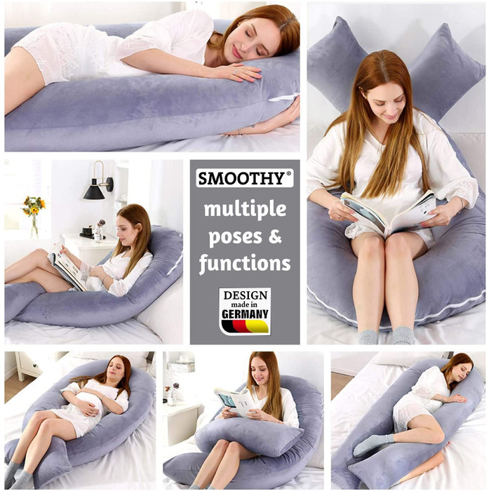 Подушка для вагітних SMOOTHY XXL U-подібна, бавовна, 150x80 см, для сну на боці, для годування та підтримки малюка, знімний і праний чохол