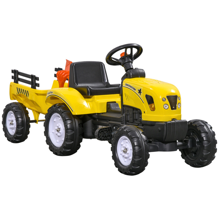 Трактор Trettraktor з причепом, інструментами, гудком, для дітей від 3 років, металевий каркас, чорно-жовтий, 133 x 42 x 51 см