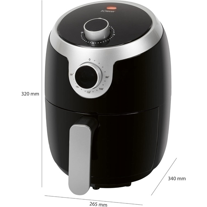 Аерофритюрниця Bomann FR 6050 H CB, 1,8 л, без олії, 1000 Вт, чорна/срібляста, для картоплі фрі та курячих крилець