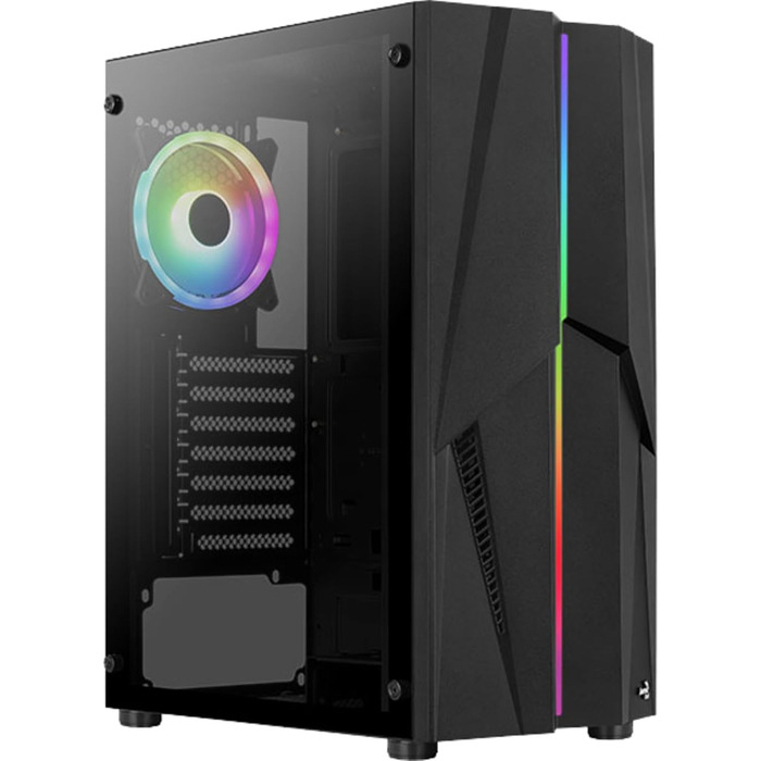Корпус для ПК Aerocool Mecha ARGB Mid Tower з загартованим склом, ARGB вентилятором 12 см, USB 3.0, підтримкою ATX/Micro-ATX/Mini-ATX, чорний, ігровий