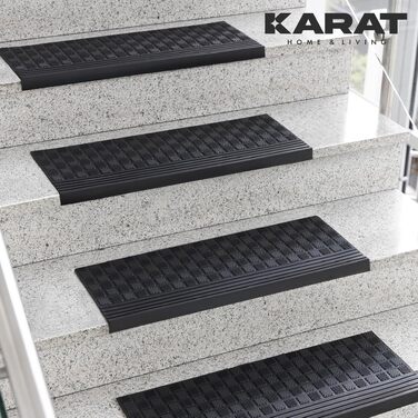 Гумовий килимок на сходи KARAT протиковзкий та всепогодний, Diamond, 30x120 см, чорний